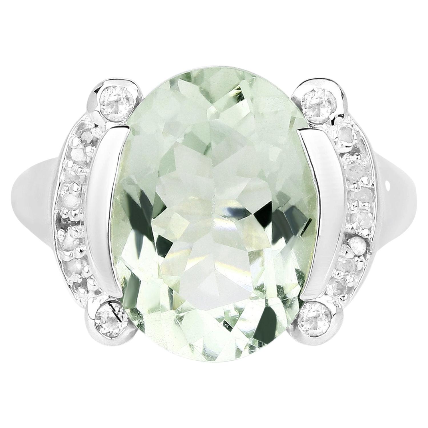 Grüner Amethyst Ring mit weißem Topas 8.08 Karat Sterling Silber