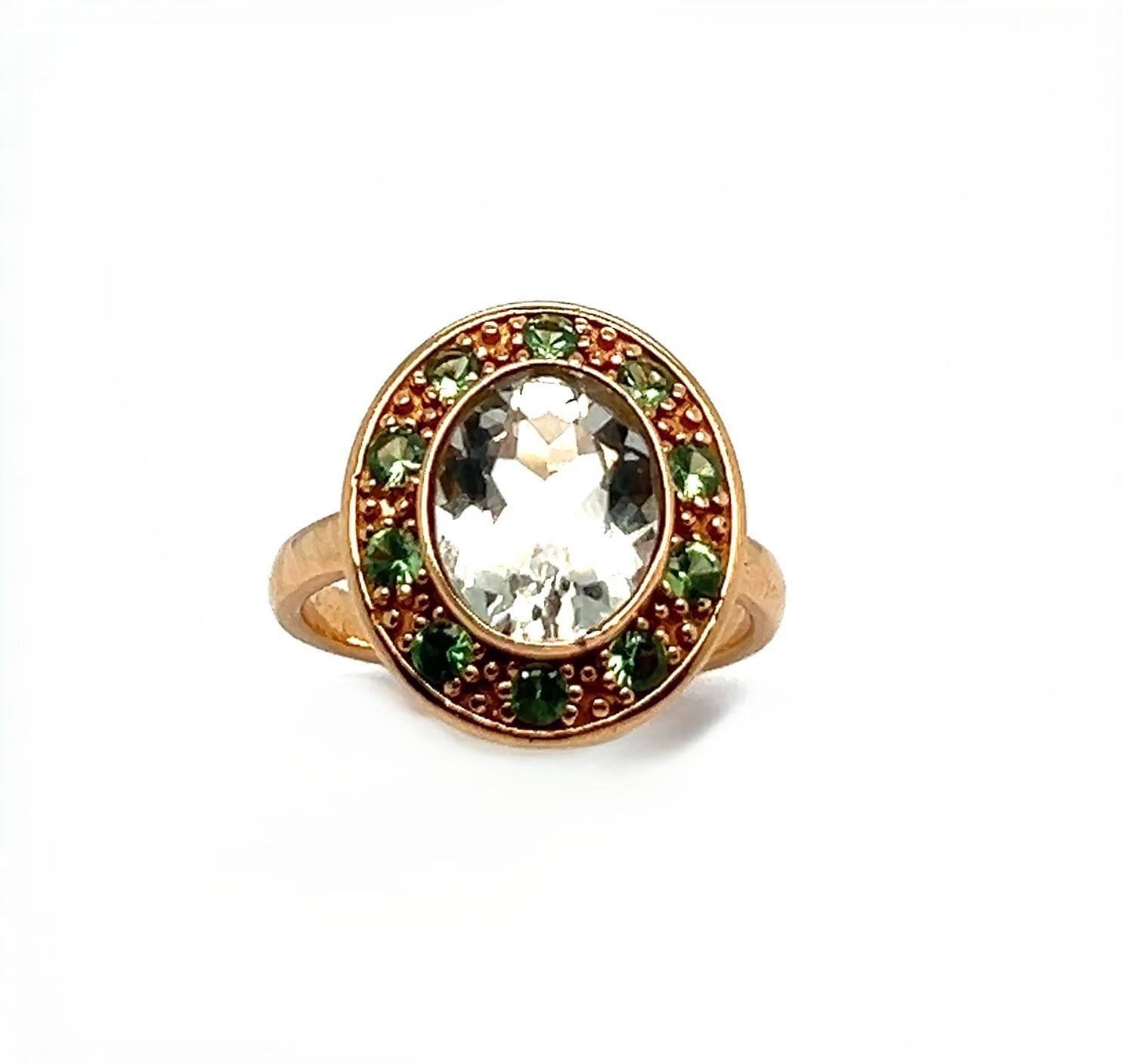Barocco Anello con ametista verde Zavorite Oro rosa 18 carati in vendita