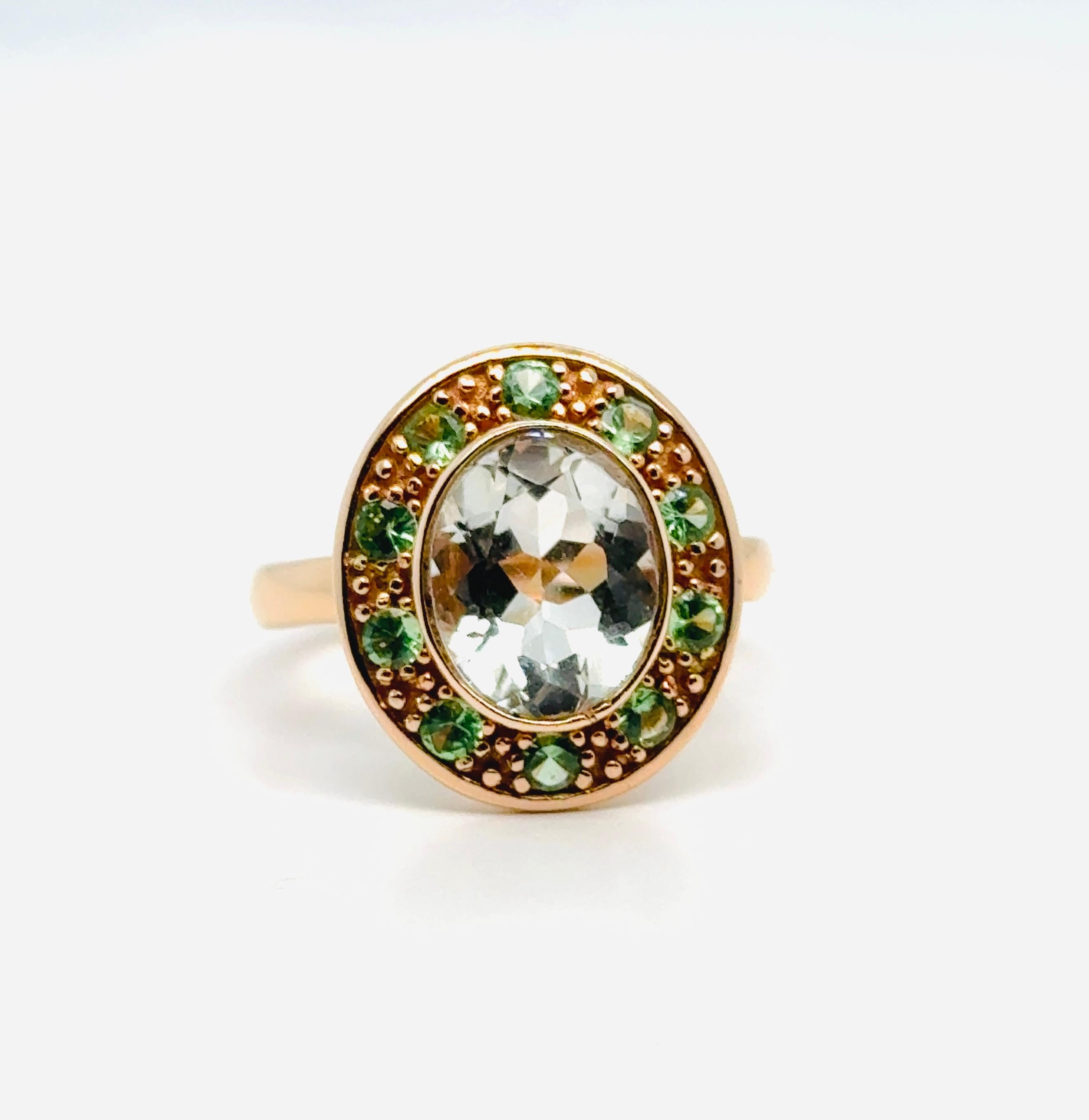 Women's Green Amethyst Ring Zavorite Pink Gold 18 carats For Sale