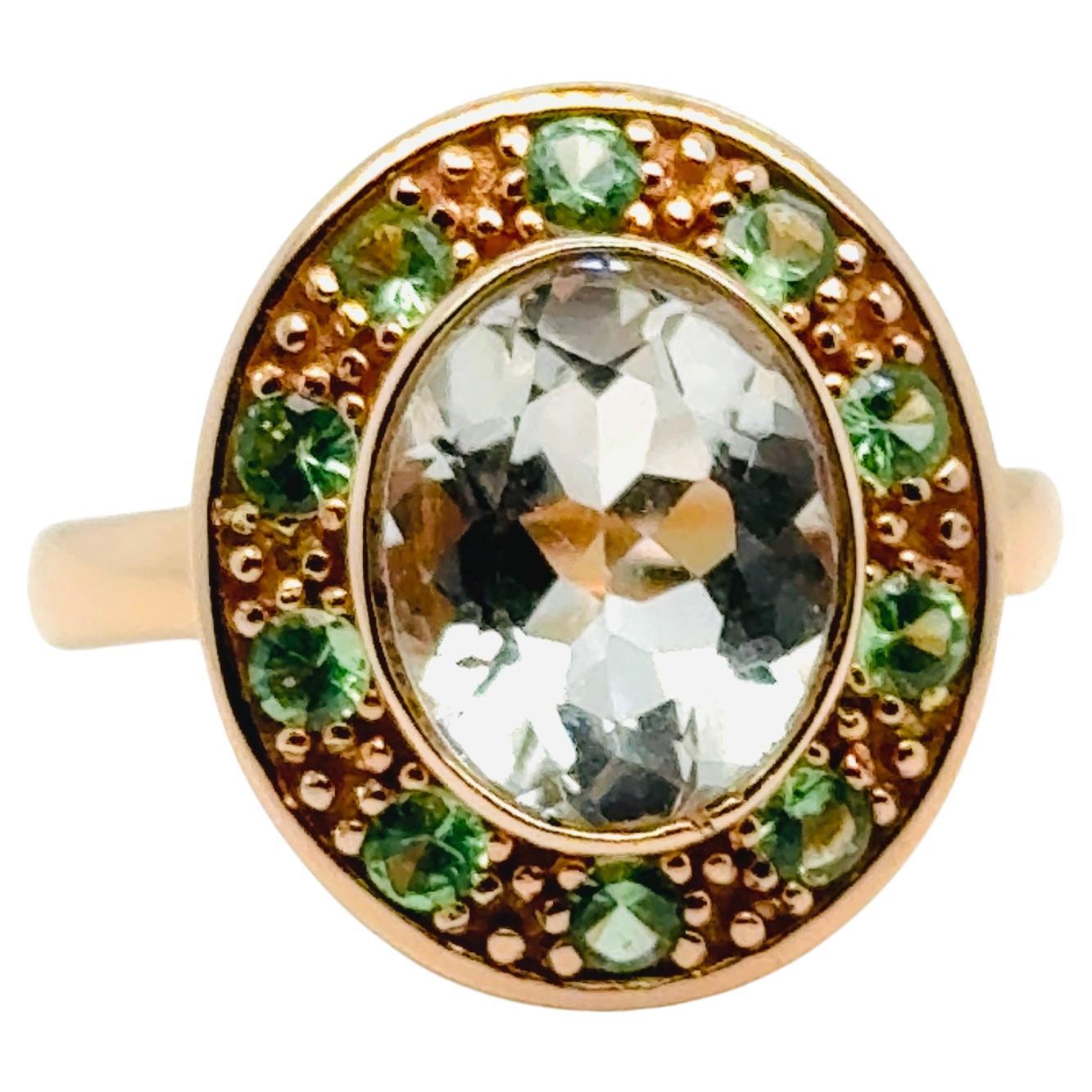 Green Amethyst Ring Zavorite Pink Gold 18 carats For Sale