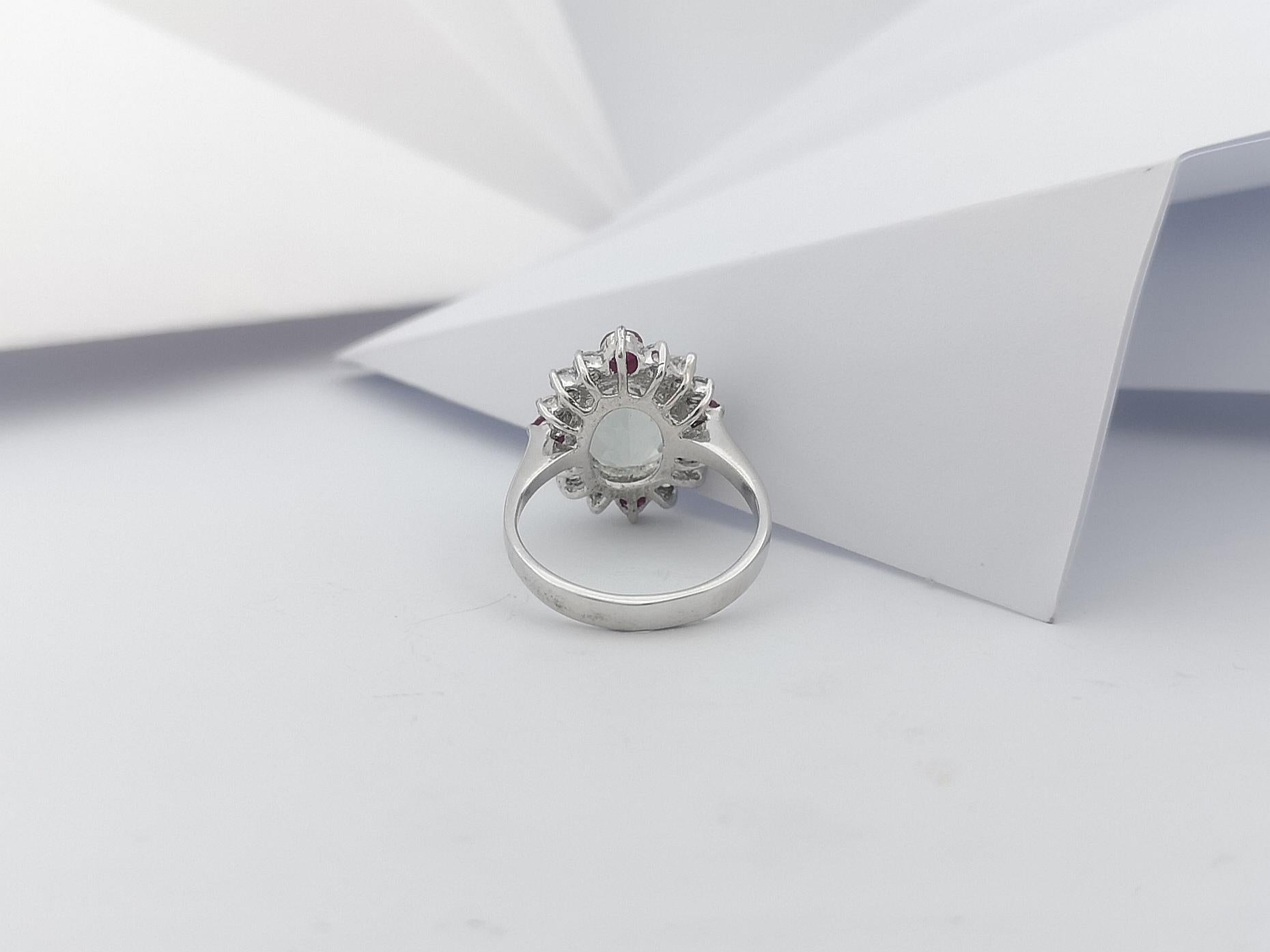 Green Amethyst, Ruby and Cubic Zirconia Ring set in Silver Settings For Sale 4
