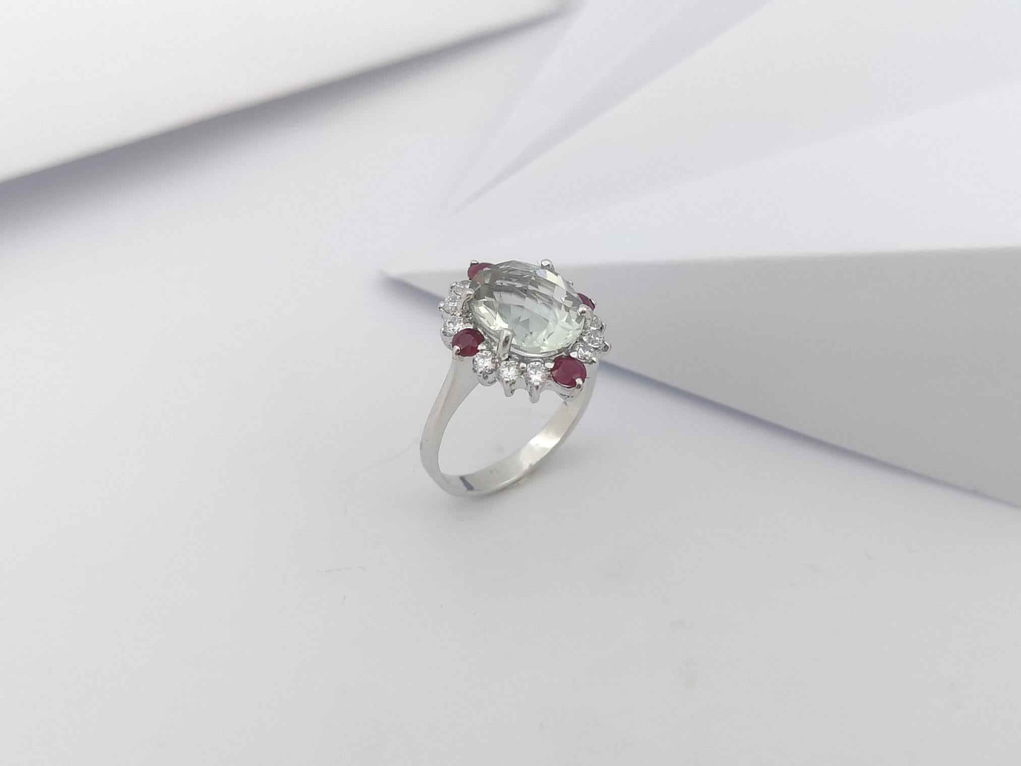 Green Amethyst, Ruby and Cubic Zirconia Ring set in Silver Settings For Sale 6