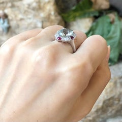 Green Amethyst, Ruby and Cubic Zirconia Ring set in Silver Settings