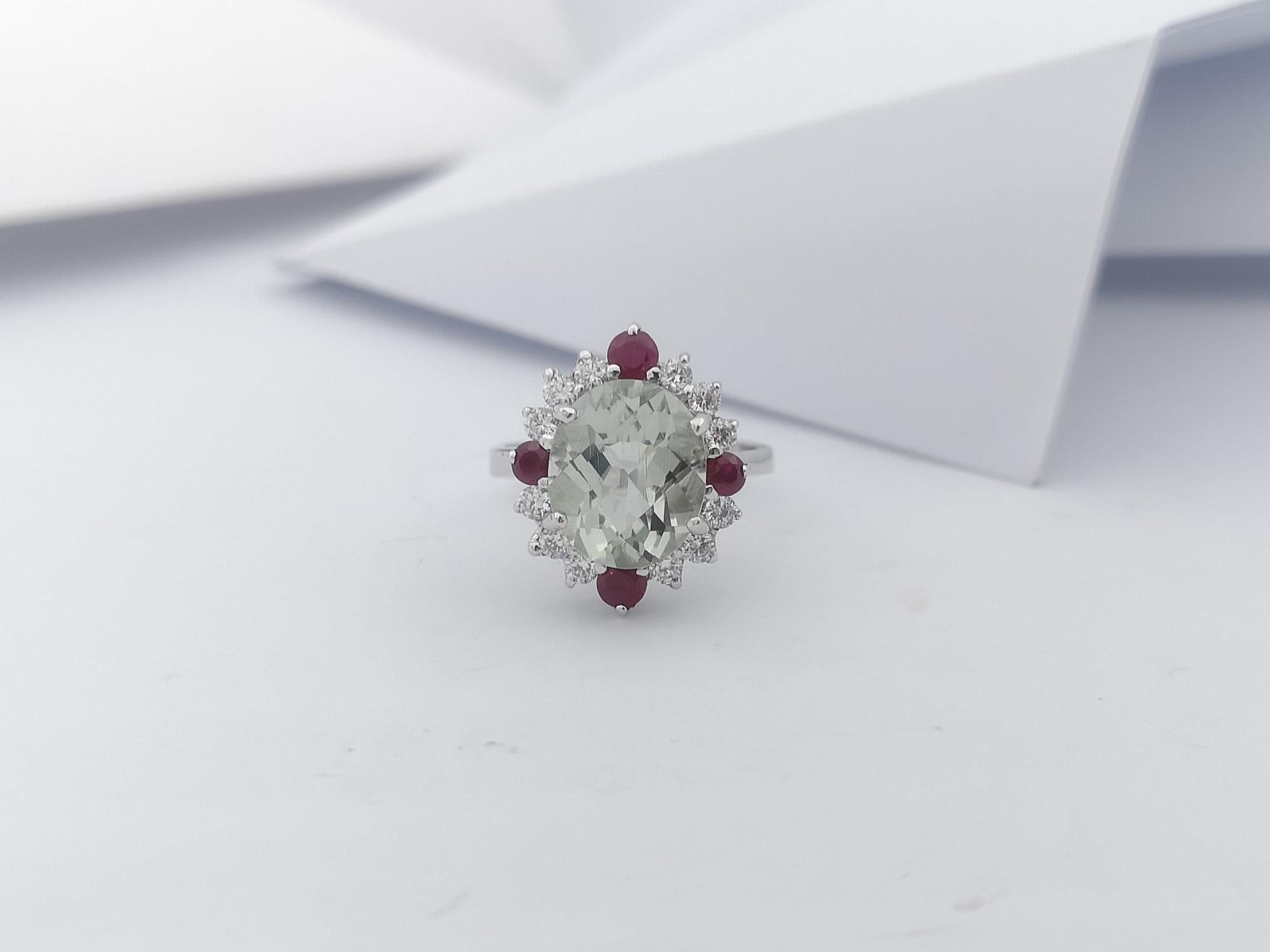 Women's Green Amethyst, Ruby and Cubic Zirconia Ring set in Silver Settings For Sale