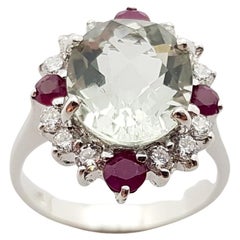 Green Amethyst, Ruby and Cubic Zirconia Ring set in Silver Settings