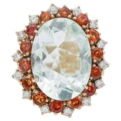 Green Amethyst, Sapphires, Diamonds, 14 Karat Rose Gold Retrò Ring