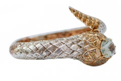 Green Amethyst, Sapphires, Diamonds, Rose Gold and Silver Snake Bracelet.