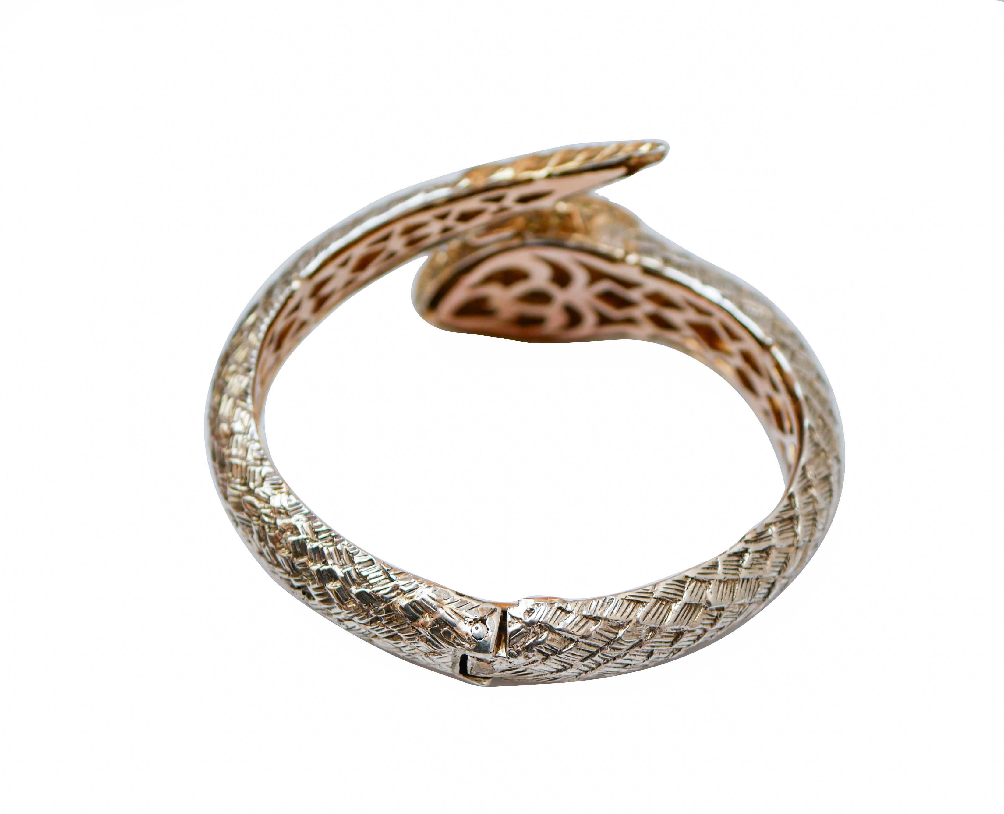 Rétro Bracelet serpent en or rose et argent, saphirs, diamants et améthyste verte en vente