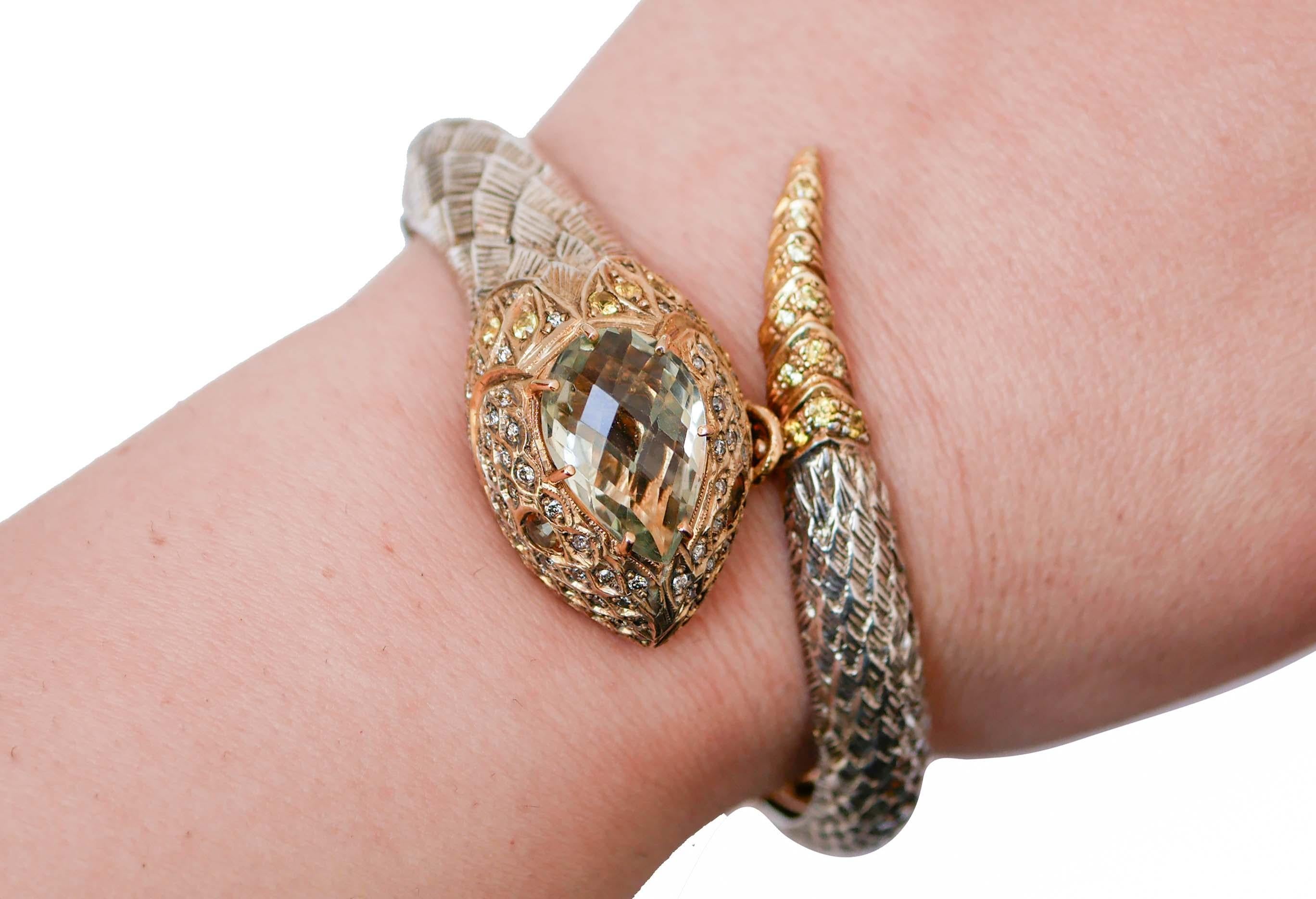 Bracelet serpent en or rose et argent, saphirs, diamants et améthyste verte Bon état - En vente à Marcianise, Marcianise (CE)