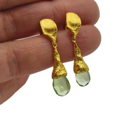Green Amethyst Silver 24K Gold Plate Contemporary Modern Artist Earrings