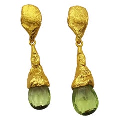Green Amethyst Silver 24K Gold Plate Contemporary Modern Artist Earrings