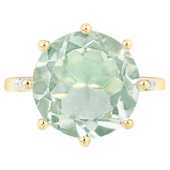 Anillo Corona Amatista Verde Engaste Topacio Blanco 7,5 Quilates