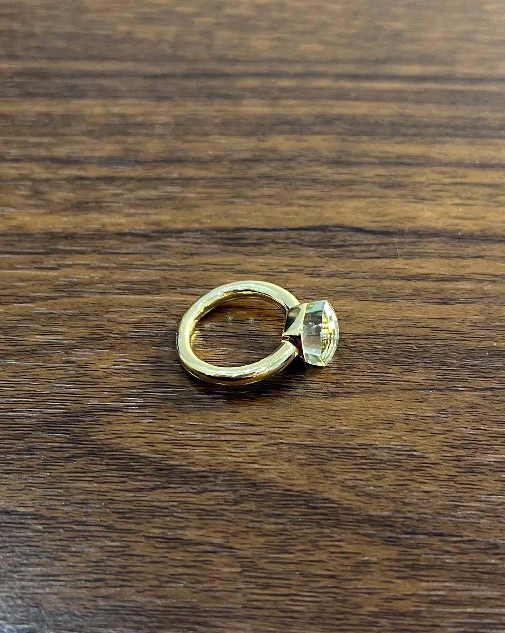 Green Amethyst Unique Nudo Faceted Cut 14K Yellow Gold Statement Cocktail Ring In New Condition For Sale In Oakton, VA