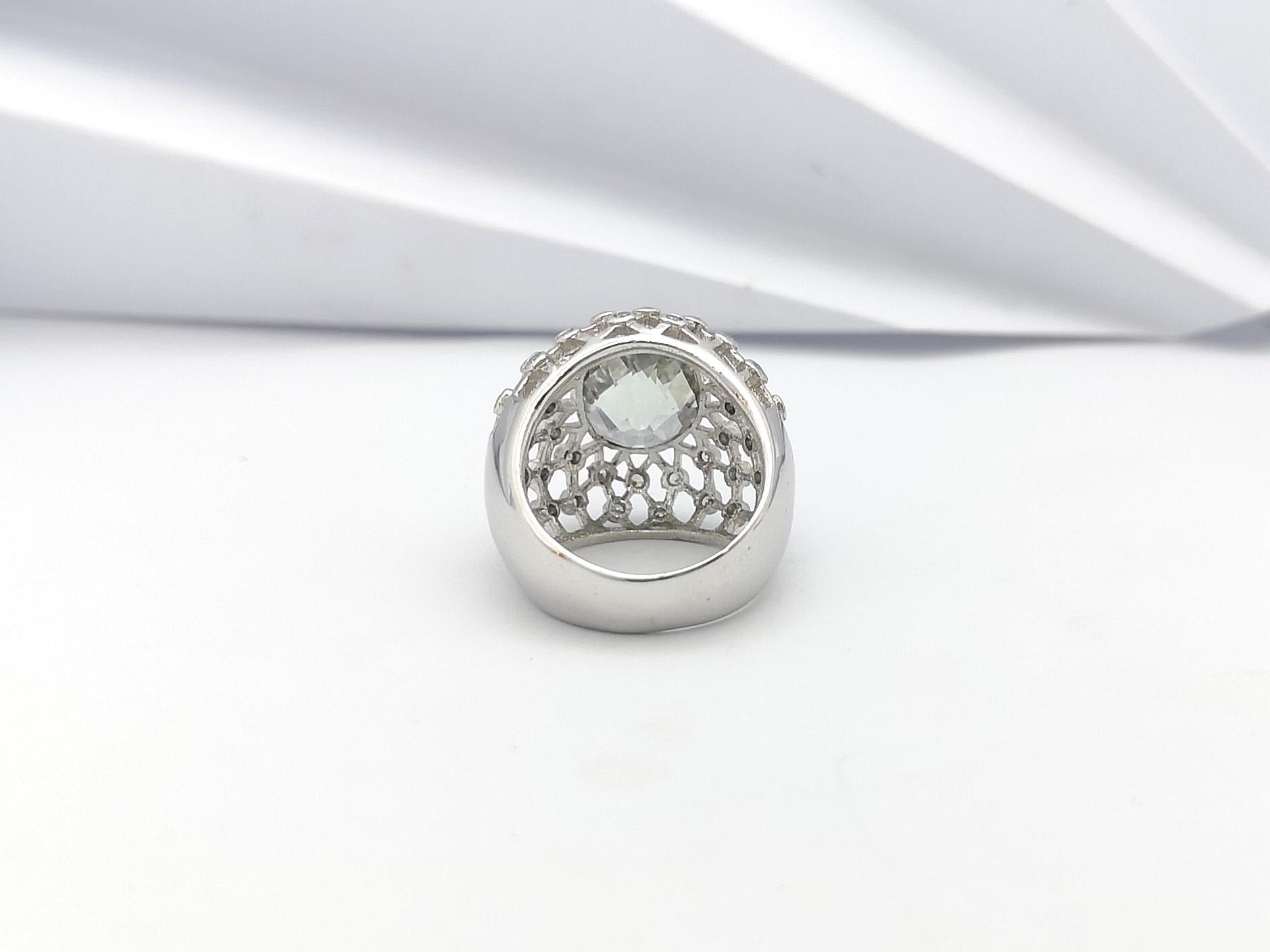 Anello con ametista verde e zirconia cubica con montatura in argento in vendita 4