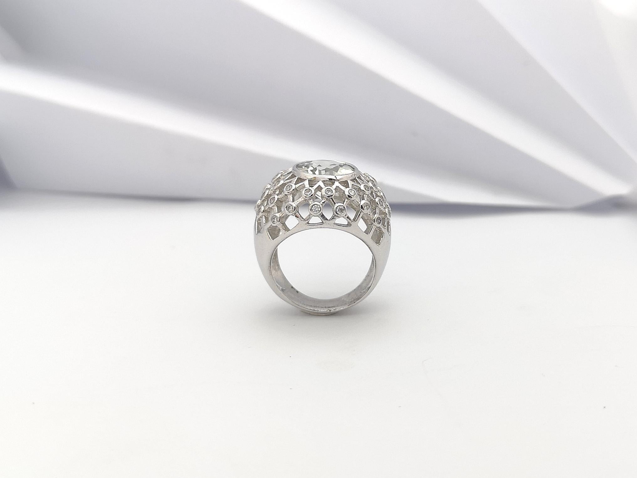 Anello con ametista verde e zirconia cubica con montatura in argento in vendita 5