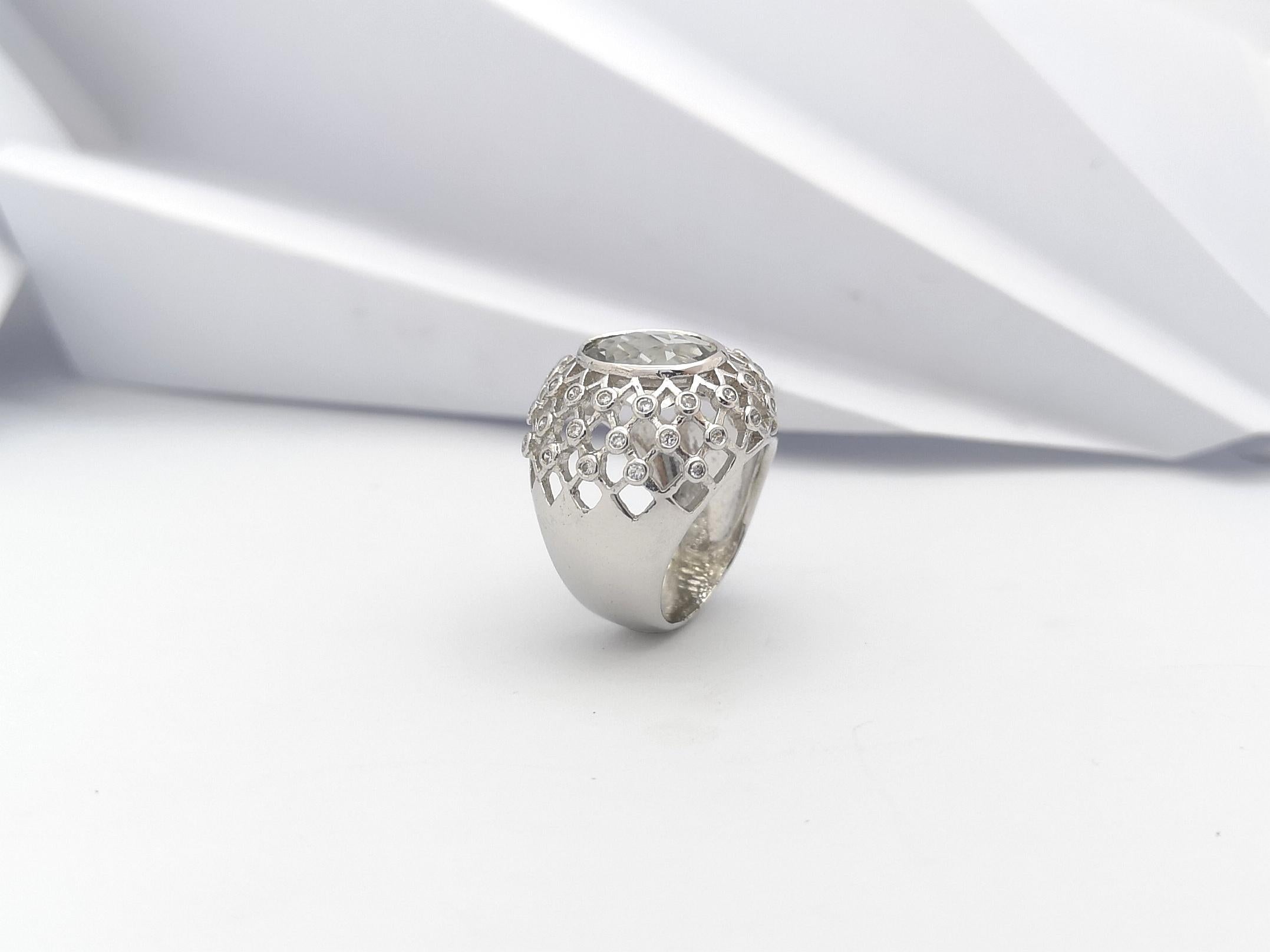 Anello con ametista verde e zirconia cubica con montatura in argento in vendita 8