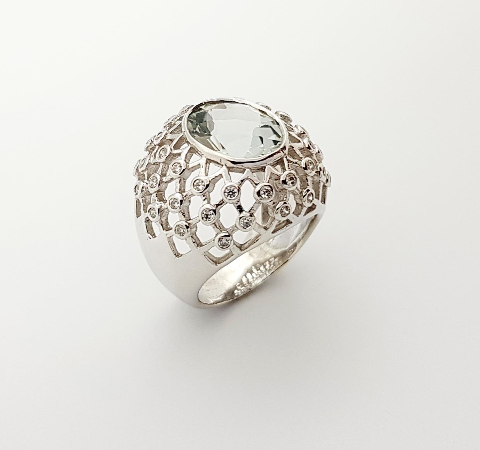 Anello con ametista verde e zirconia cubica con montatura in argento in vendita 10