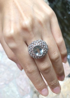 Green Amethyst with Cubic Zirconia Ring set in Silver Settings