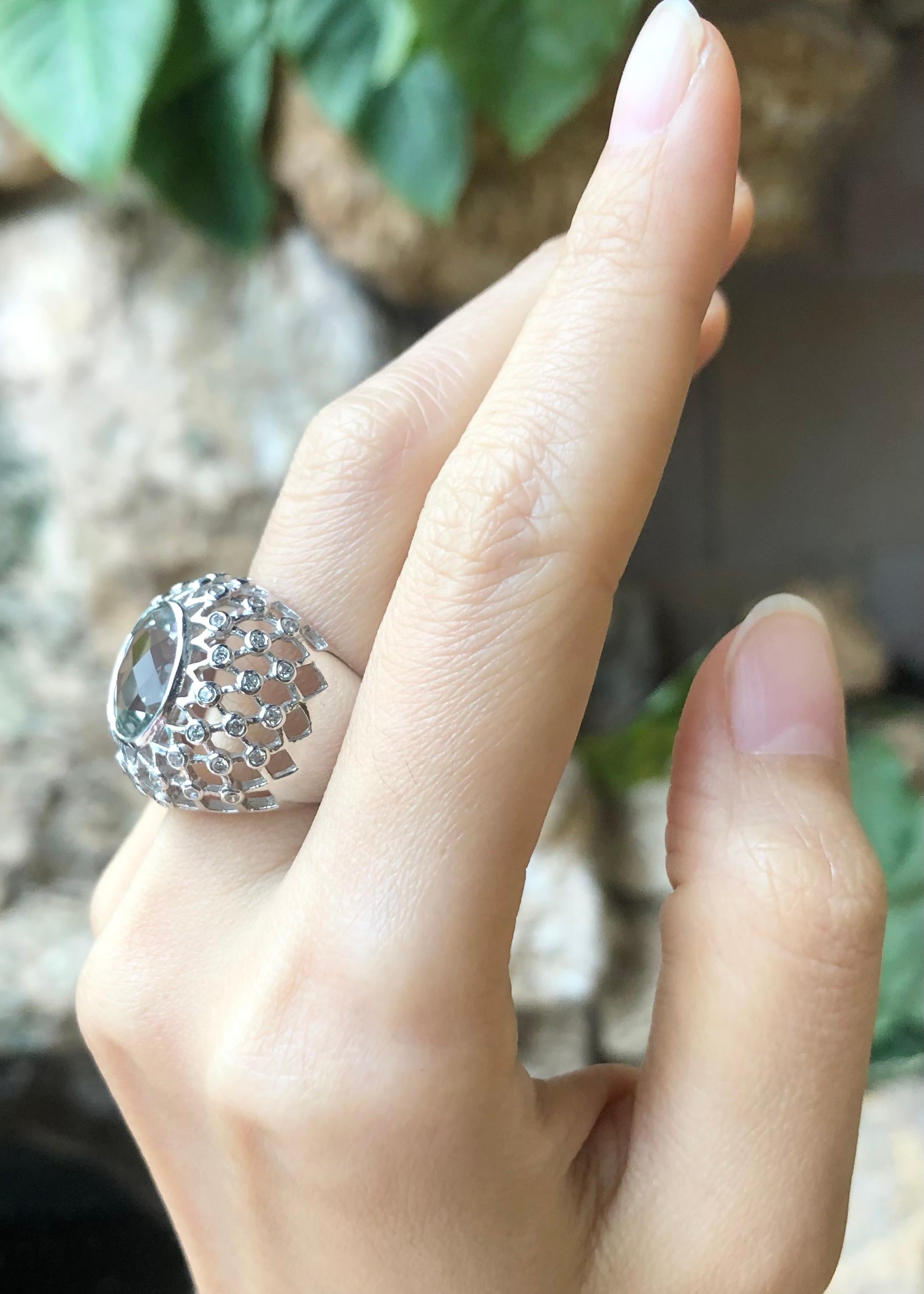 Anello con ametista verde e zirconia cubica con montatura in argento in vendita 1