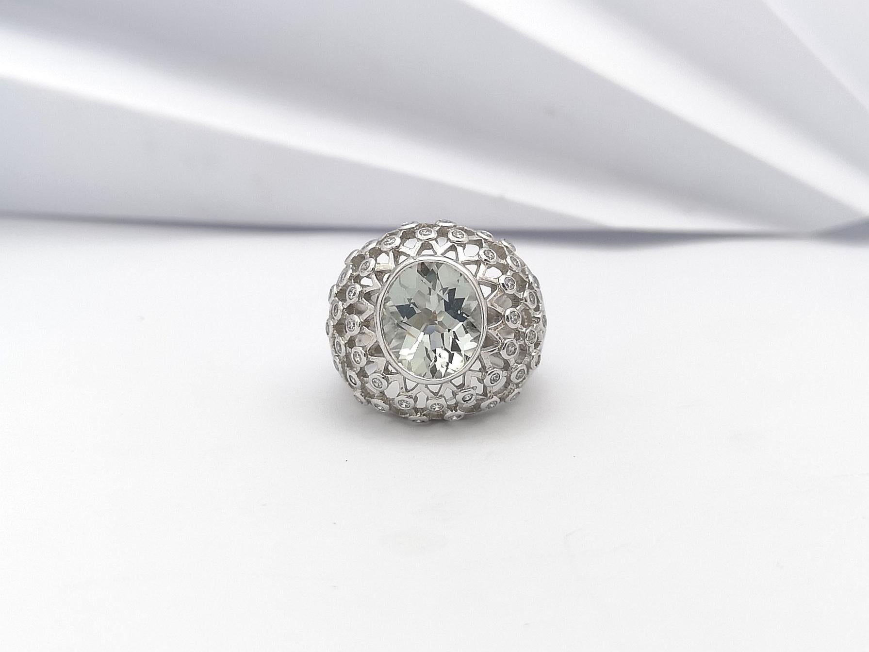 Anello con ametista verde e zirconia cubica con montatura in argento in vendita 2