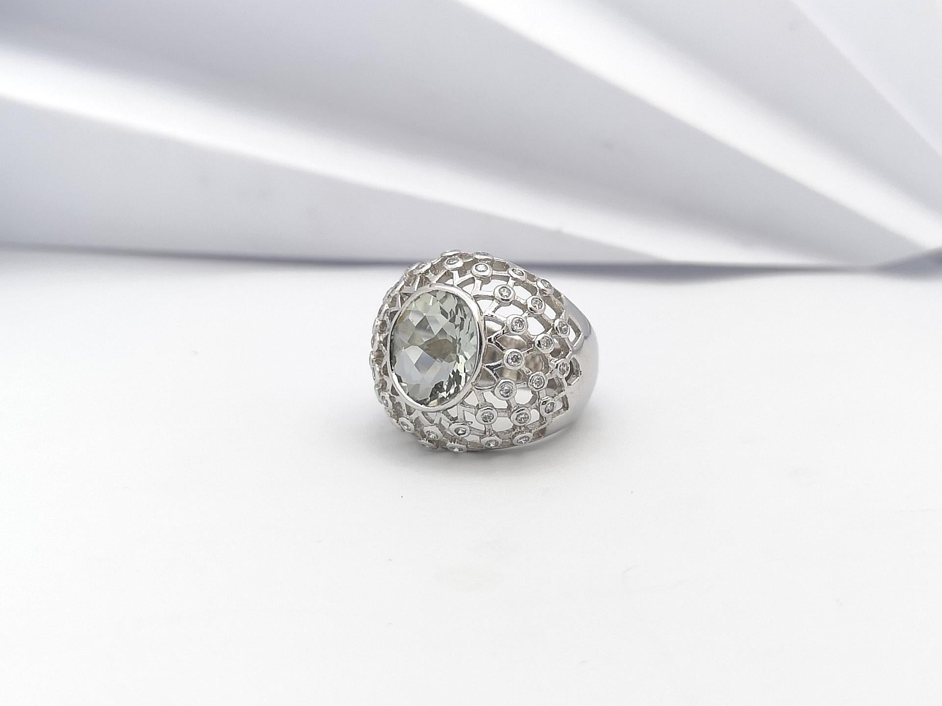 Anello con ametista verde e zirconia cubica con montatura in argento in vendita 3