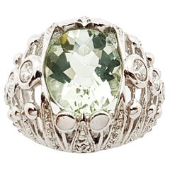 Green Amethyst with Cubic Zirconia Ring set in Silver Settings