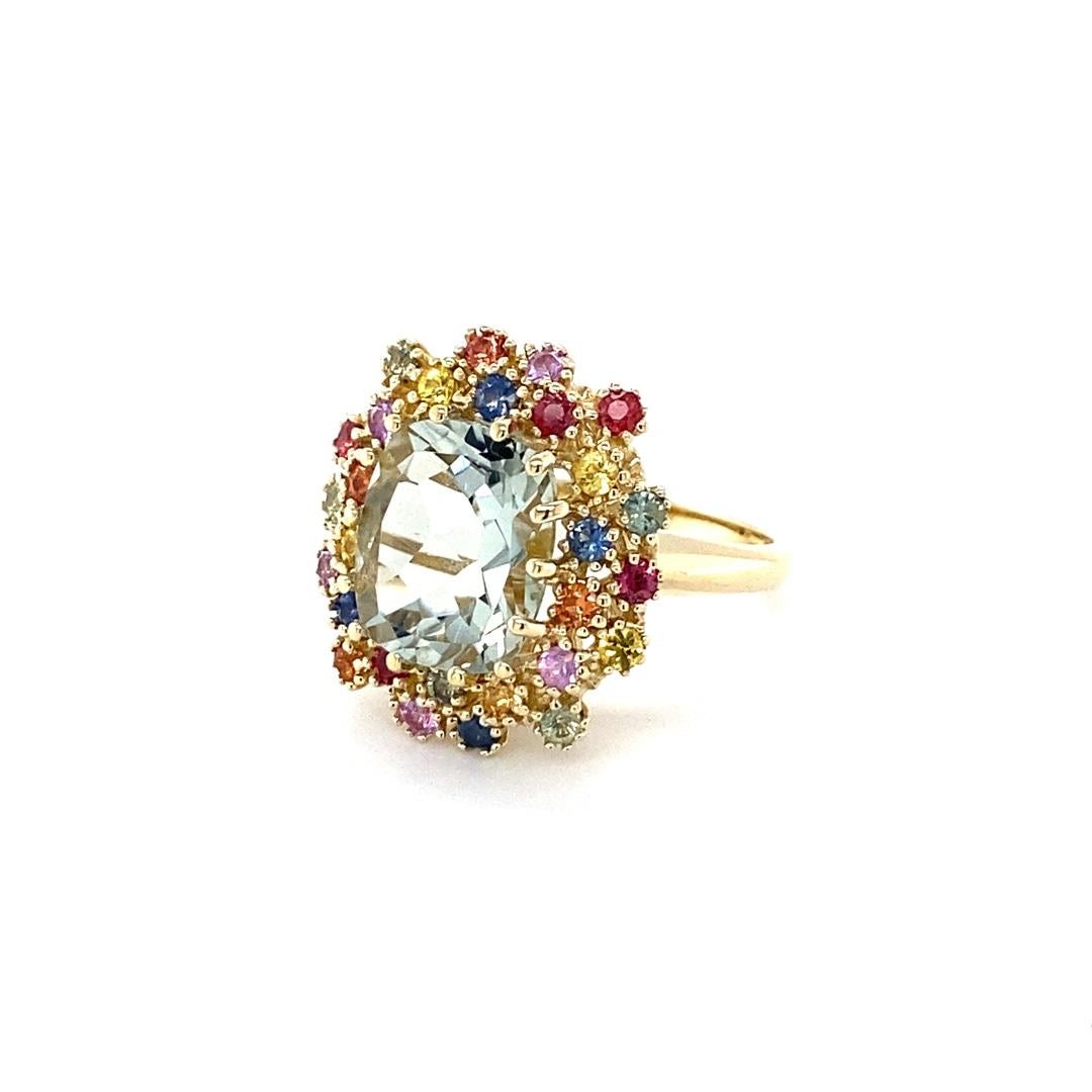 5.98 Carat Amethyst with Natural Multi Color Sapphires Yellow Gold Cluster Ring

This ring features a subtle yet eye-catching green Amethyst at the center. The Amethyst is accented with natural Multi Color Sapphires set in a unique yet dazzling