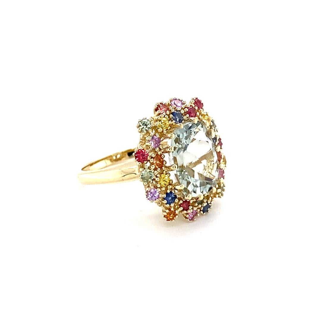5.98 Carat Amethyst Multi Color Sapphires Yellow Gold Cluster Ring In New Condition For Sale In Los Angeles, CA