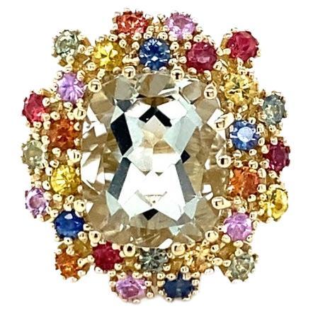 5.98 Carat Amethyst Multi Color Sapphires Yellow Gold Cluster Ring For Sale