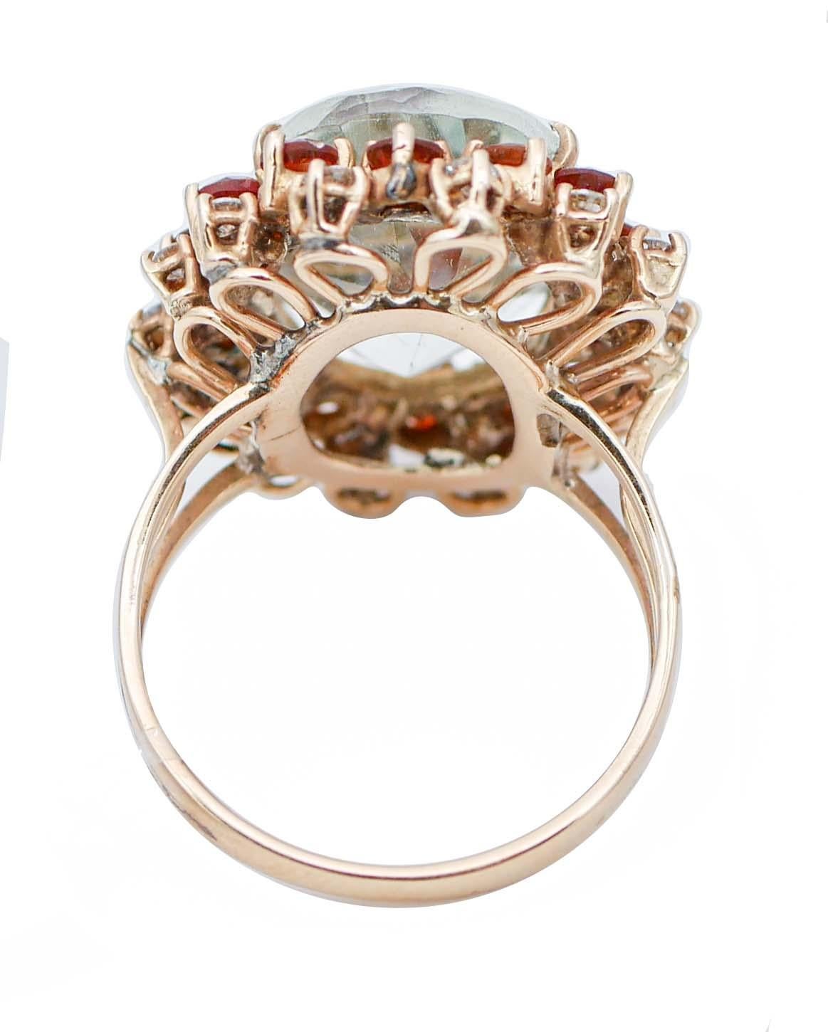 Retro Green Amethyst, Sapphires, Diamonds, 14 Karat Rose Gold Retrò Ring For Sale