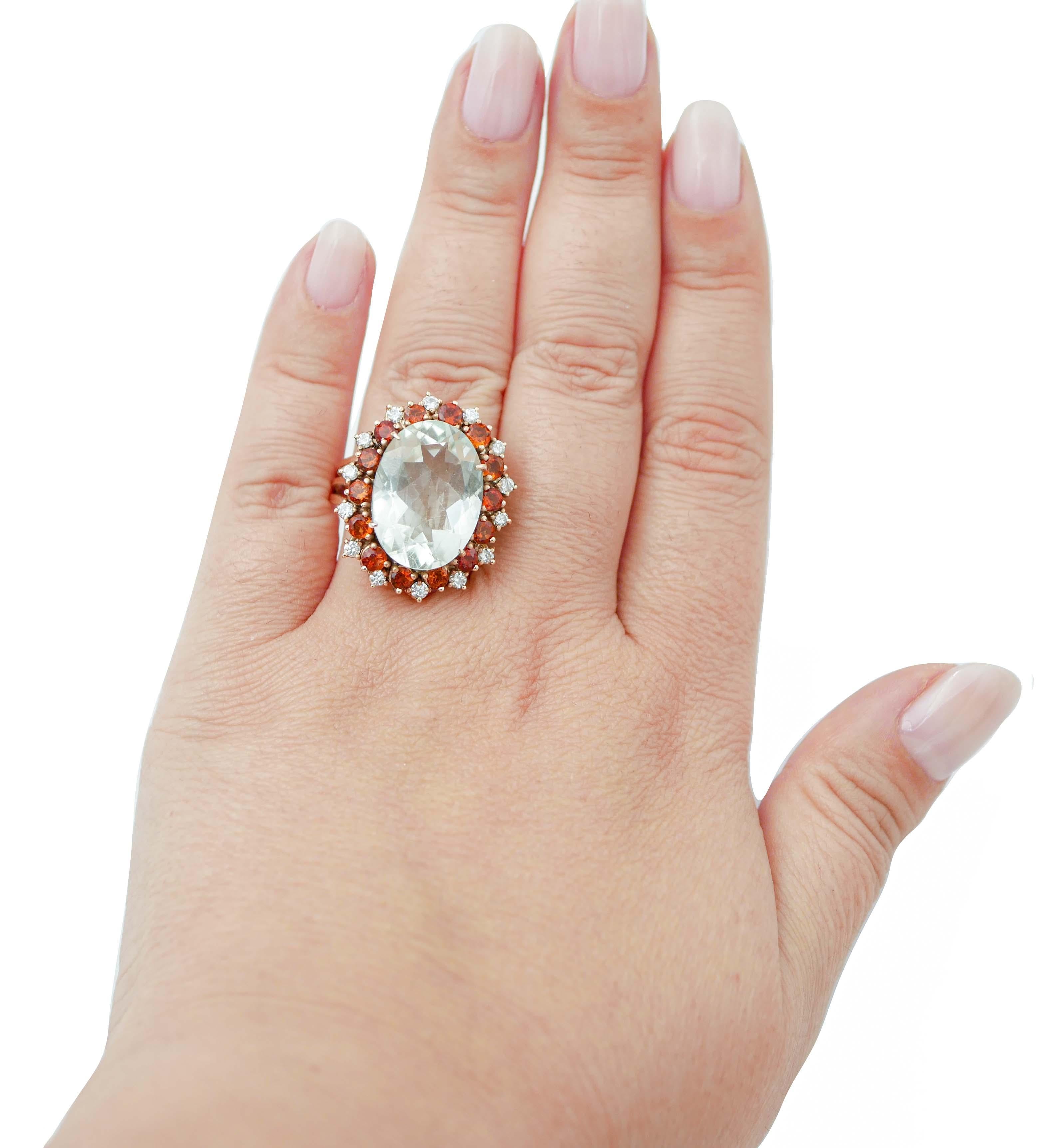 Mixed Cut Green Amethyst, Sapphires, Diamonds, 14 Karat Rose Gold Retrò Ring For Sale
