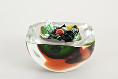 Ciotola in vetro di Murano Glass Sommerso verde e ambra di F. Poli, Italia, anni '60