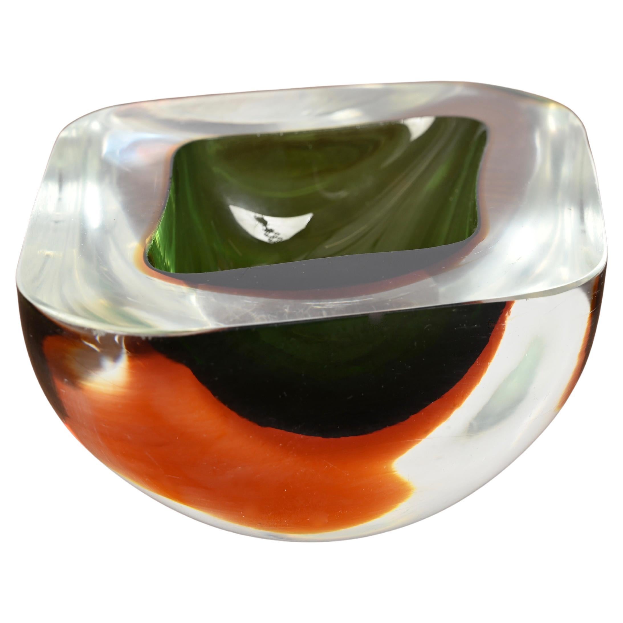Cuenco de cristal de Murano Sommerso verde y ámbar de F. Poli, Italia, años 60 en Bueno estado para la venta en Roma, IT