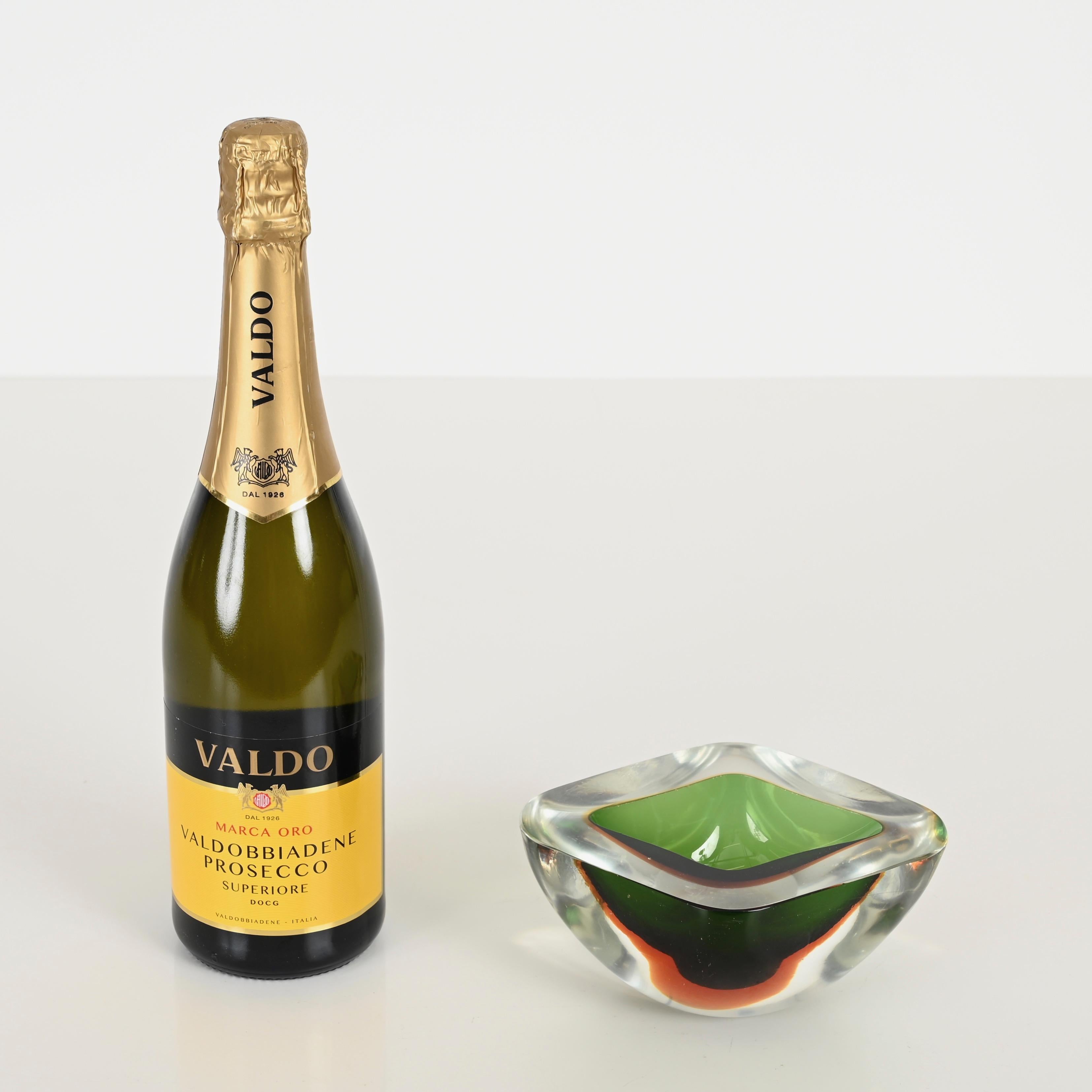Cuenco de cristal de Murano Sommerso verde y ámbar de F. Poli, Italia, años 60 en venta 2