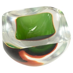 Schale aus grünem und bernsteinfarbenem Murano Glass Sommerso von F. Poli, Italien, 1960er Jahre