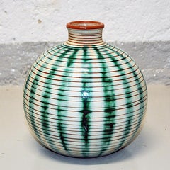 Green and beige round ceramic vase by Schneider & Knutzen Norway 1930s