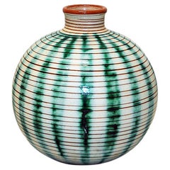 Vase rond vert et beige de Schneider & Knutzen, Norvège, années 1930