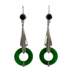 Green and BK Onyx, Topaz, Sterling Silver Dangly Earrings