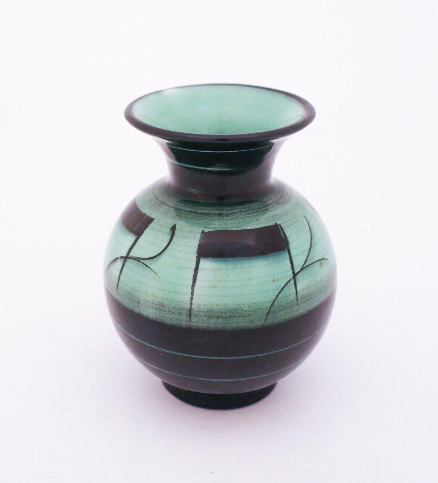 Scandinavian Modern Green and Black Art Deco Vase by Ilse Claesson, Rörstrand For Sale