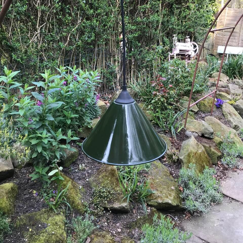 Mid-Century Modern Green and Black British Army Pendant Light Shades For Sale