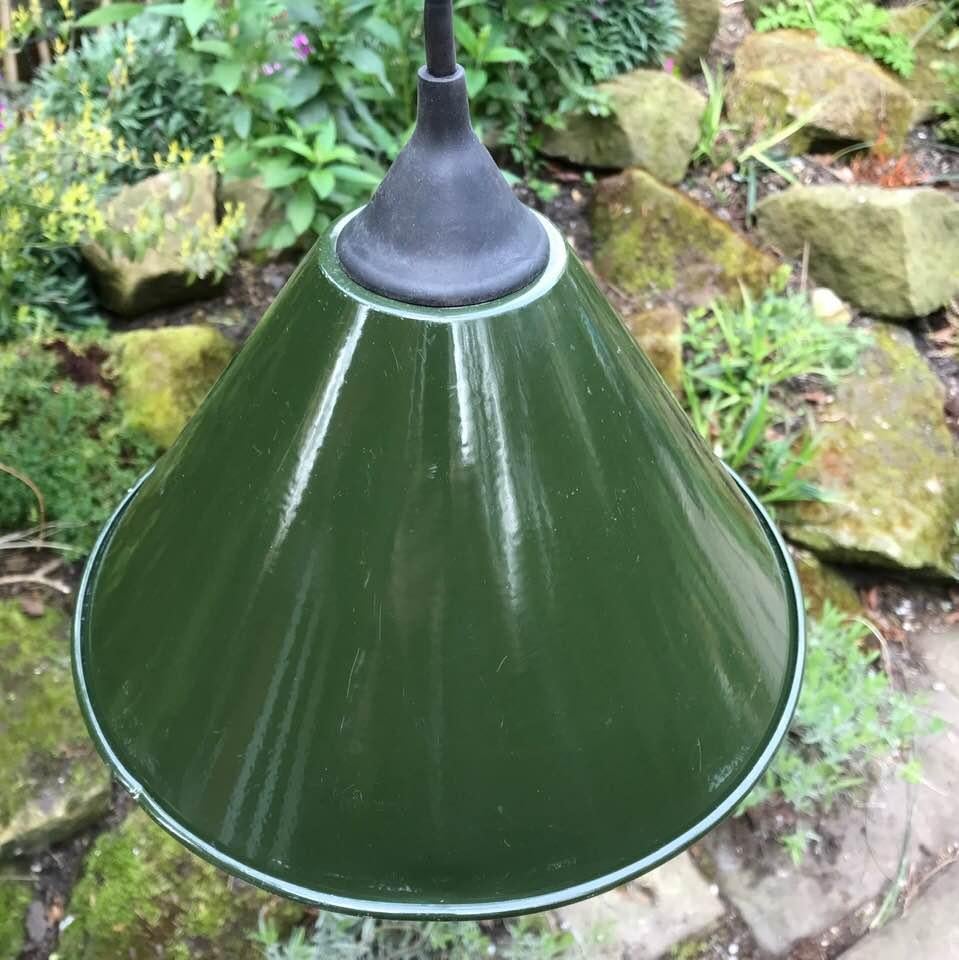 Spun Green and Black British Army Pendant Light Shades For Sale