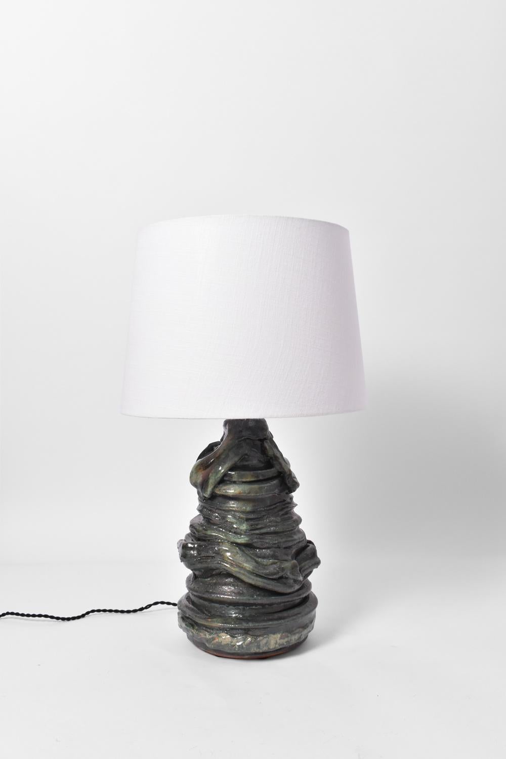Vernissé Lampe verte et noire, Helder. en vente