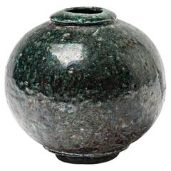 Vintage  Green and black glazed ceramic vase by Gisèle Buthod Garçon, circa 1980-1990