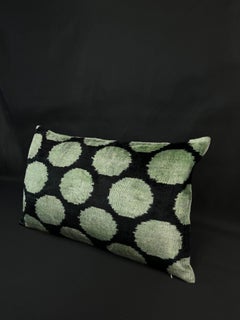 Green and Black Polka-Dot Small Velvet Silk Ikat Pillow Cover