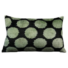 Green and Black Polka-Dot Small Velvet Silk Ikat Pillow Cover