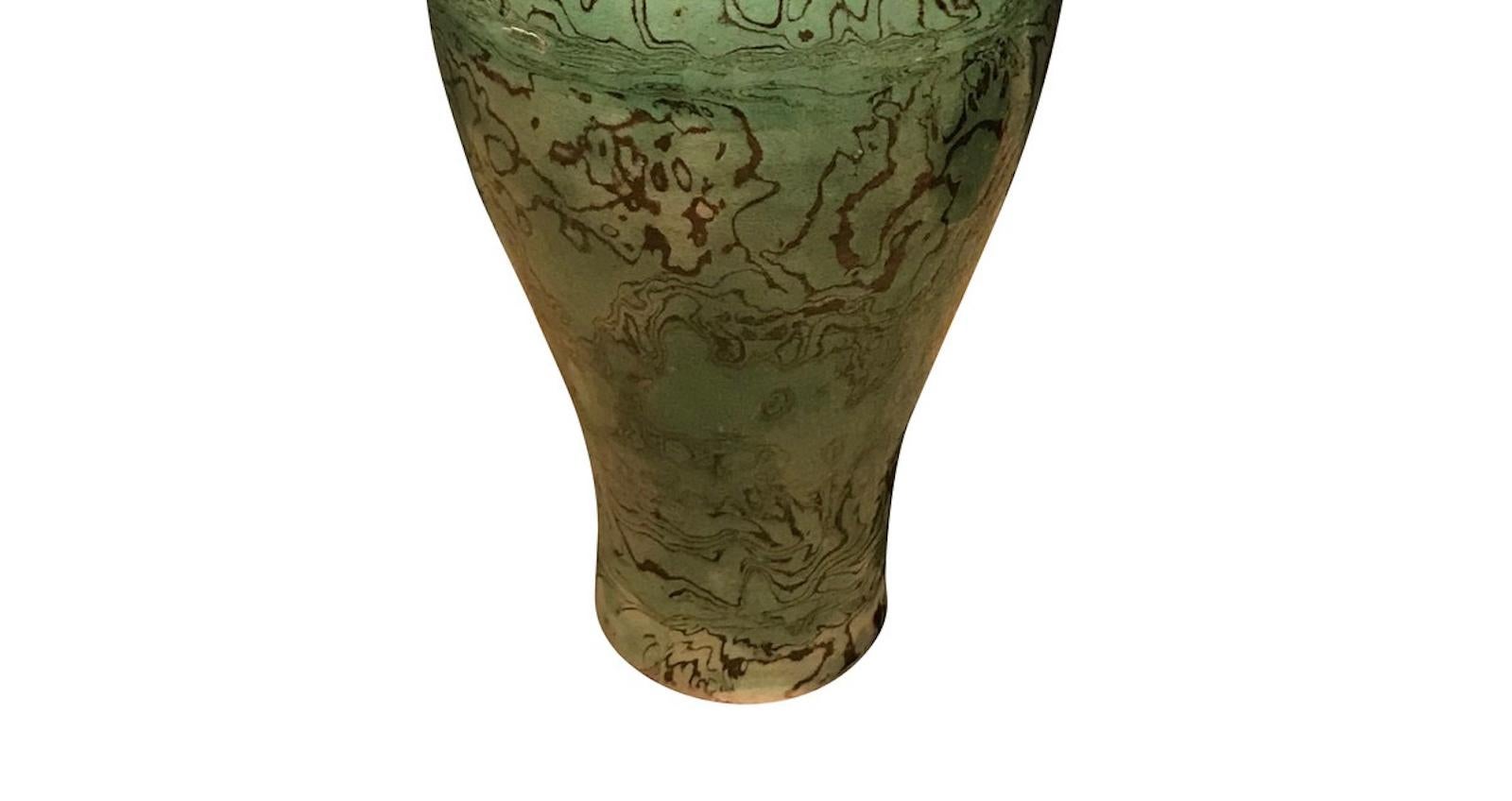 Chinese Green and Black Swirl Glaze Vase, Chine, Contemporary For Sale