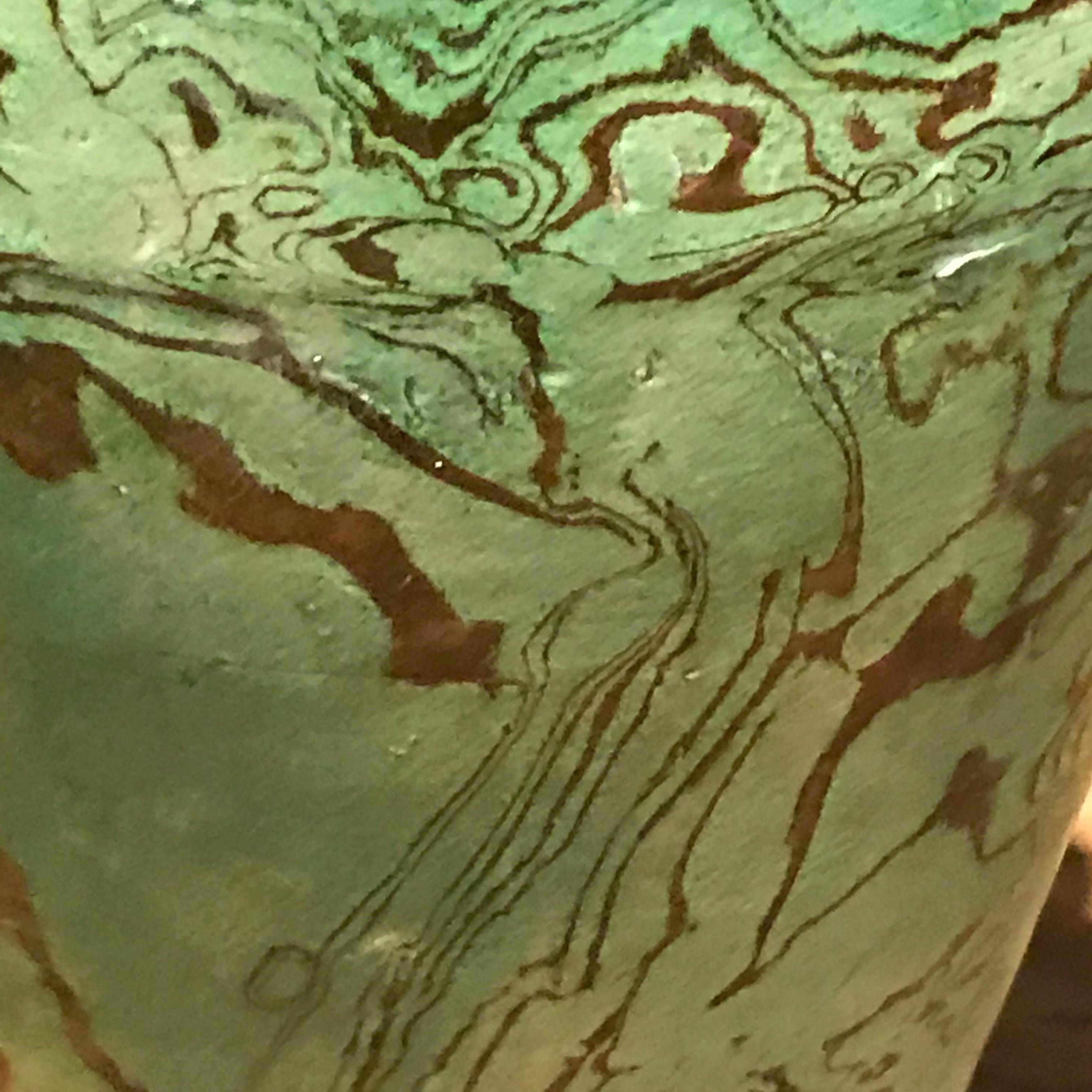 Green and Black Swirl Glaze Vase, Chine, Contemporary In New Condition For Sale In New York, NY