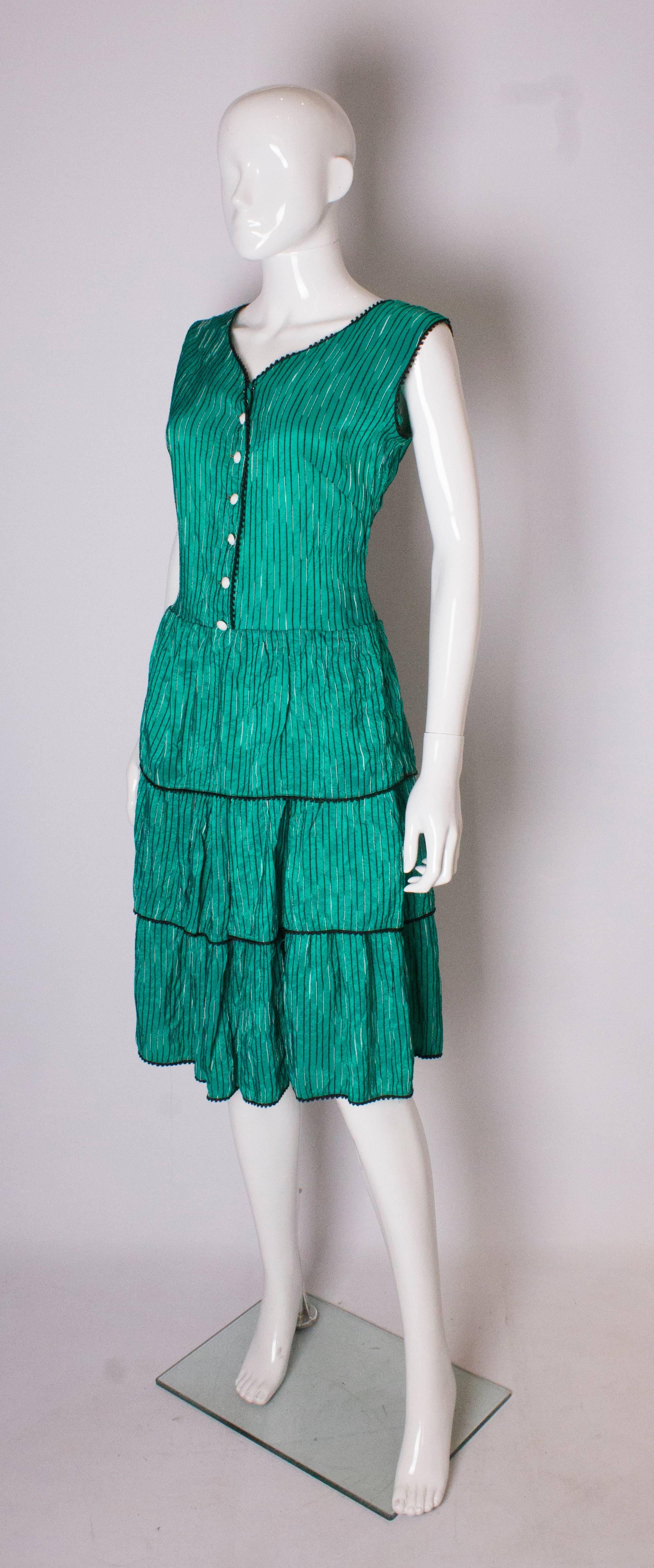 Blue Green and Black Vintage Summer Dress For Sale