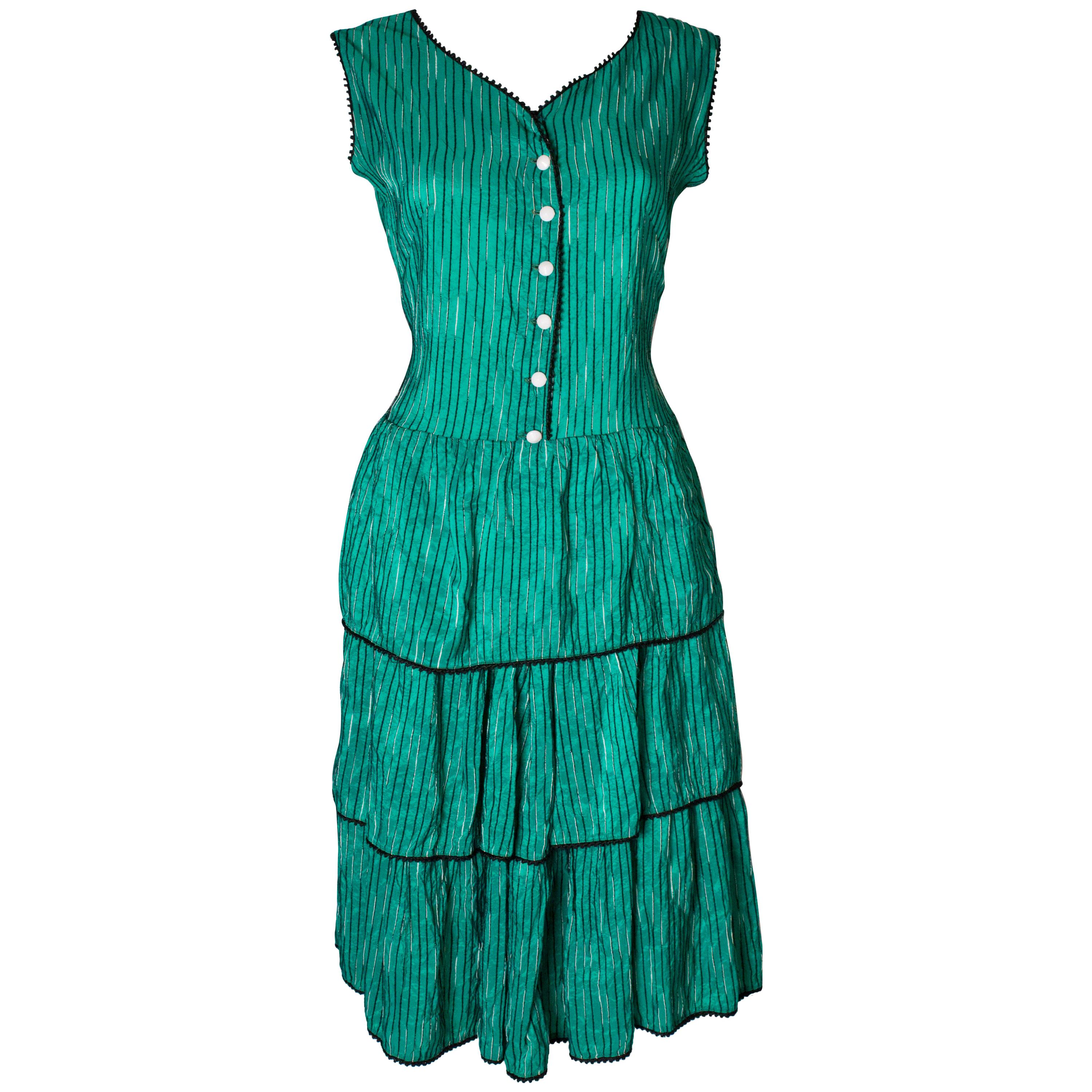 Green and Black Vintage Summer Dress For Sale