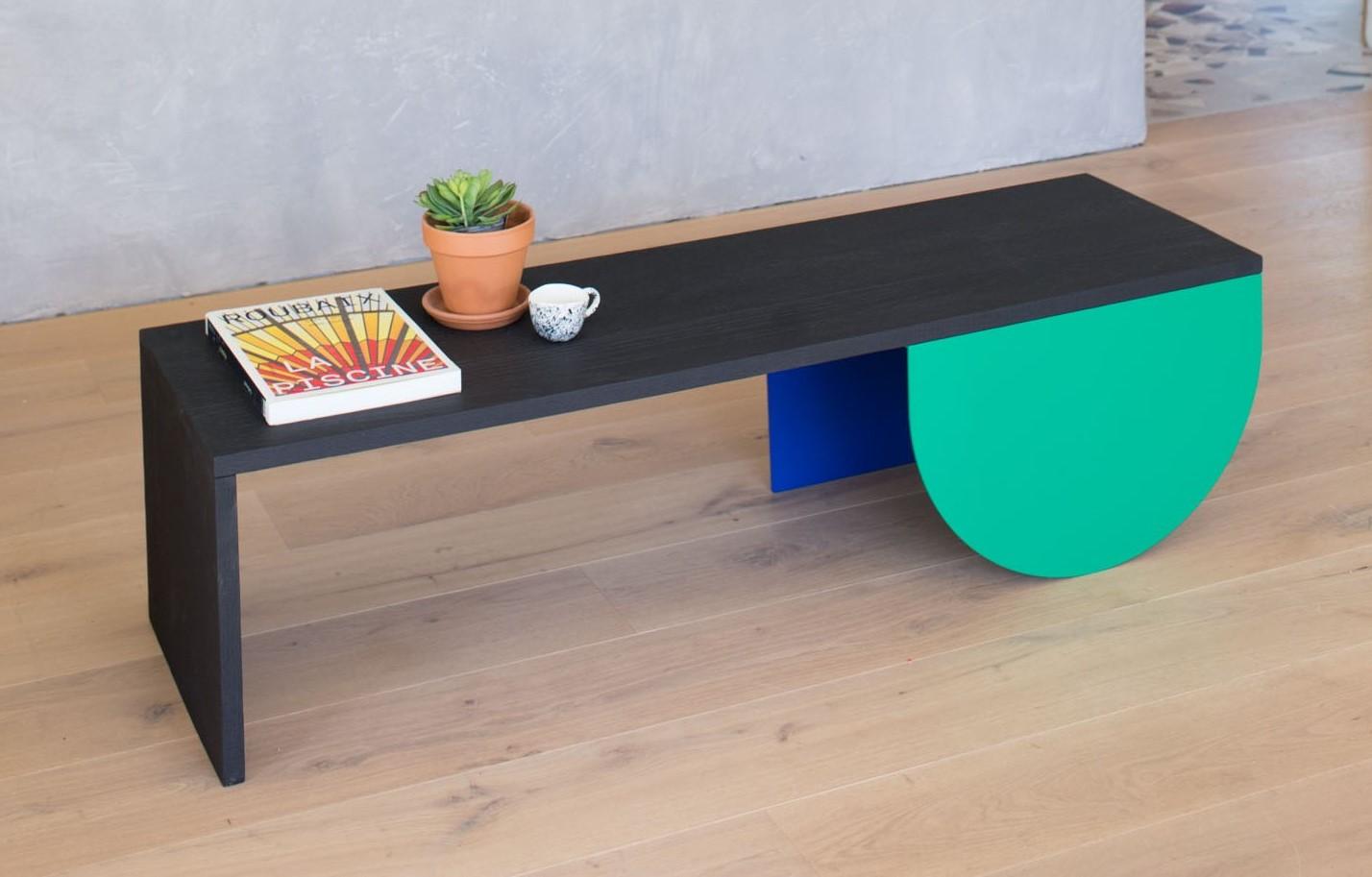 Green and Blue Babel One coffee table by Babel Brune.
Dimensions: D 42 x W 130 x H 30 cm.
Material: Charred brushed oak wood, oil finish, powder-coated steel.

An iconic piece, the Babylone Blue coffee table honours the Japanese tradition of